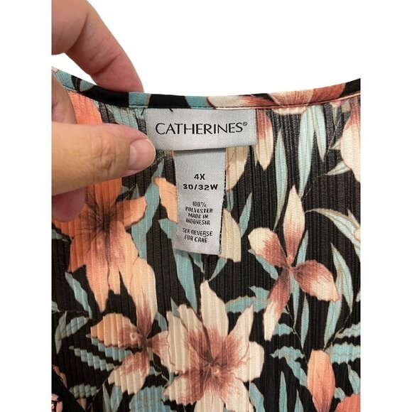 Catherines Floral Blouse Keyhole Beaded Cold Shoulder Size 4X 30-32W - Picture 3 of 6